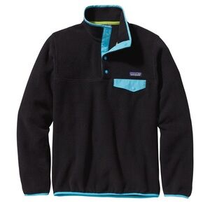 Patagonia Lightweight Synchilla® Snap-T® Pullover, black with blue trim. Size S